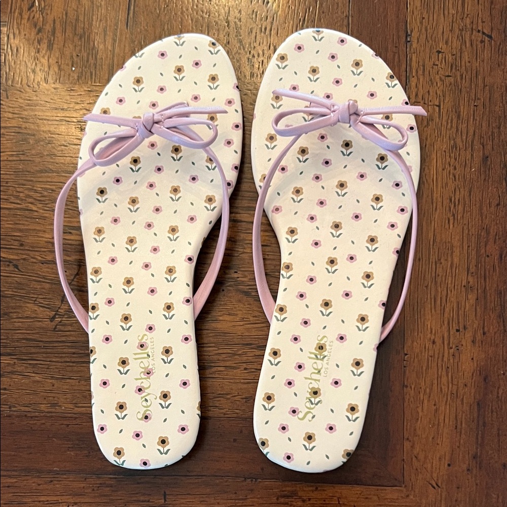 Seychelles Pink Floral Bow Flip Flop Sandals - Women